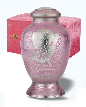 brass cremation urn with engraved rose